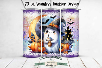 Halloween Ghost with Iced Coffee | Seamless 20 oz Tumbler Design Sublimation Ewe-N-Me Designs 