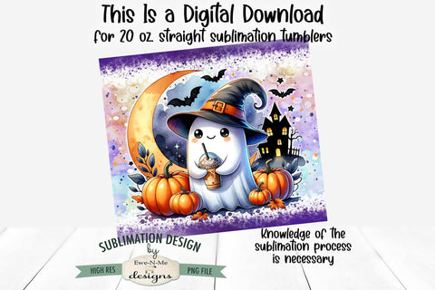 Halloween Ghost with Iced Coffee | Seamless 20 oz Tumbler Design Sublimation Ewe-N-Me Designs 