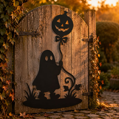 Halloween Ghost With Pumpkin Balloon Laser SVG, DXF, Cute Spooky Metal Art CNC Plasma Cut File, Jack O Lantern Wall Decor SVG HappyDesignStudio 