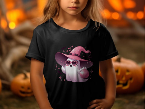 Halloween Ghost with Witch Hat and Disco Ball, Pink Spooky Ghost Sublimation PNG Sublimation Luvleigh Digitals 