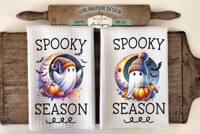 Halloween Ghosts in Hats Spooky Season Kitchen Towel Sublimation PNG Sublimation Ewe-N-Me Designs 
