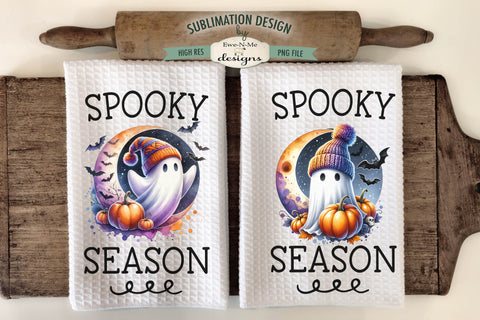 Halloween Ghosts in Hats Spooky Season Kitchen Towel Sublimation PNG Sublimation Ewe-N-Me Designs 