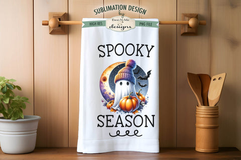 Halloween Ghosts in Hats Spooky Season Kitchen Towel Sublimation PNG Sublimation Ewe-N-Me Designs 