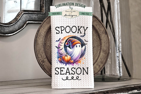 Halloween Ghosts in Hats Spooky Season Kitchen Towel Sublimation PNG Sublimation Ewe-N-Me Designs 