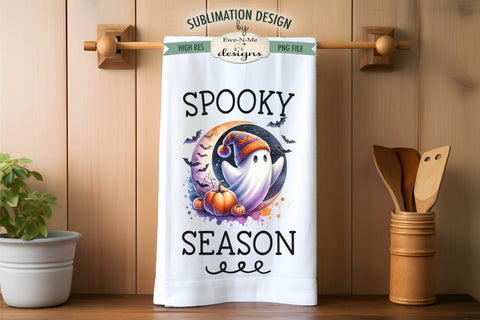 Halloween Ghosts in Hats Spooky Season Kitchen Towel Sublimation PNG Sublimation Ewe-N-Me Designs 