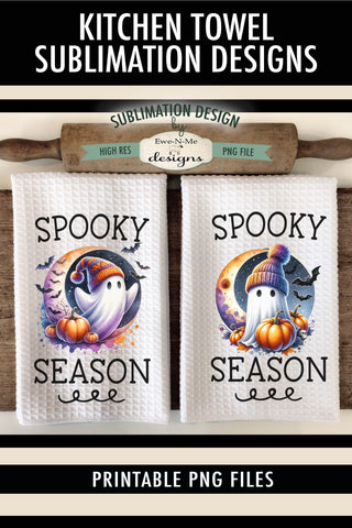 Halloween Ghosts in Hats Spooky Season Kitchen Towel Sublimation PNG Sublimation Ewe-N-Me Designs 