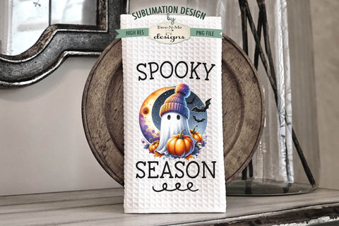 Halloween Ghosts in Hats Spooky Season Kitchen Towel Sublimation PNG Sublimation Ewe-N-Me Designs 