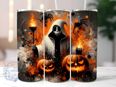Halloween Ghosts & Pumpkins 20oz Skinny Tumbler, Spooky Tumbler Png, Straight & Tapered Tumbler Wrap, Instant Digital Download Sublimation ToriDesigns 