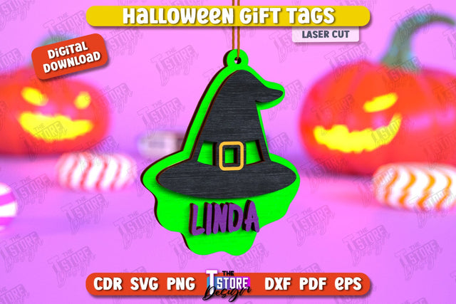 Halloween Gift Tag Laser Cut Design, Name Tag, Halloween Quotes SVG, Present Label, Happy Halloween Ornament, Spooky Designs SVG SVG The T Store Design 