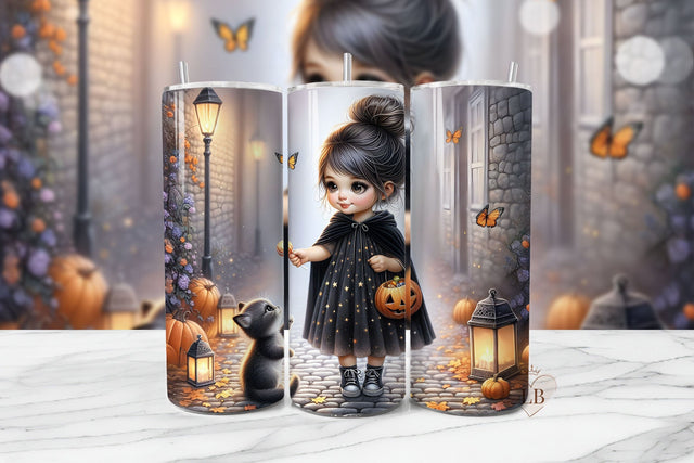 Halloween Girl Cat Tumbler Wrap PNG Sublimation BijouBay 