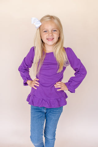 Halloween Girl's Long Sleeve Ruffle Shirt | Halloween Blanks Physical ARB Blanks Purple 12m 