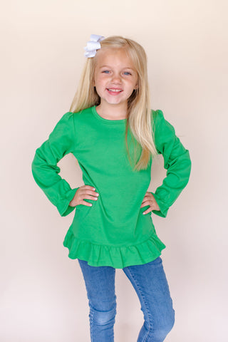 Halloween Girl's Long Sleeve Ruffle Shirt | Halloween Blanks Physical ARB Blanks Kelly Green 12m 
