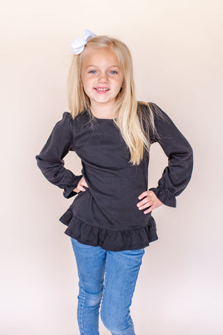 Halloween Girl's Long Sleeve Ruffle Shirt | Halloween Blanks Physical ARB Blanks Black 12m 