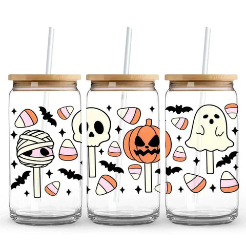 Halloween Glass Can with UV DTF Wraps Kit | Set of 6 Mix and Match Can Tumblers Physical DIY Craft Warehouse 