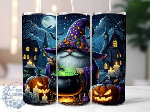 Halloween Gnome 20oz Skinny Tumbler PNG, Gnome Tumbler Sublimation Wrap, Straight & Tapered Tumbler Wrap, Instant Digital Download Sublimation ToriDesigns 