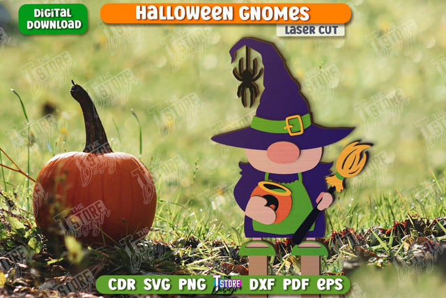 Halloween Gnome Laser Cut | Seasonal Garden Decoration | Lawn Stake | CNC File SVG The T Store Design 