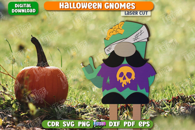 Halloween Gnome Laser Cut | Seasonal Garden Decoration | Lawn Stake | CNC File SVG The T Store Design 