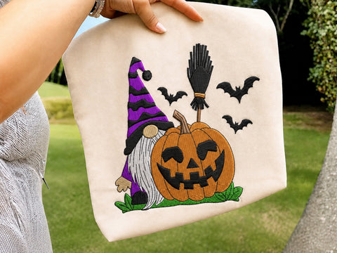 Halloween Gnome Machine Embroidery Design, Spooky Pumpkin Witch Hat Bats Embroidery File, 4 Size Embroidery/Applique DESIGNS DesignDestine 