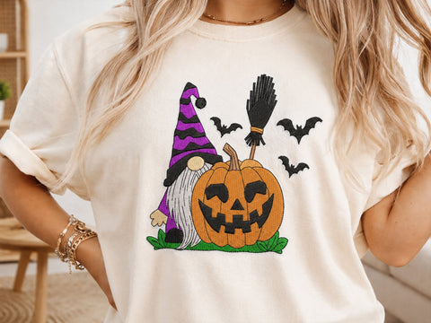 Halloween Gnome Machine Embroidery Design, Spooky Pumpkin Witch Hat Bats Embroidery File, 4 Size Embroidery/Applique DESIGNS DesignDestine 