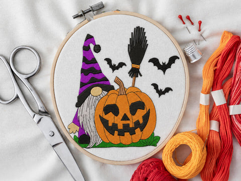 Halloween Gnome Machine Embroidery Design, Spooky Pumpkin Witch Hat Bats Embroidery File, 4 Size Embroidery/Applique DESIGNS DesignDestine 