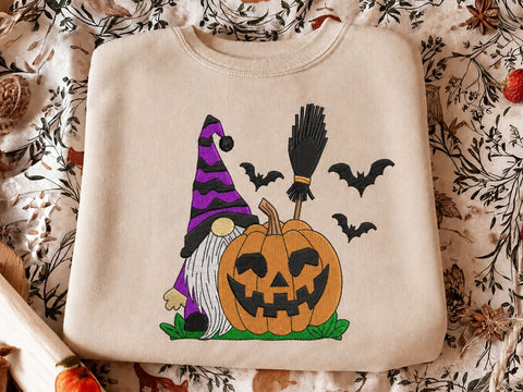 Halloween Gnome Machine Embroidery Design, Spooky Pumpkin Witch Hat Bats Embroidery File, 4 Size Embroidery/Applique DESIGNS DesignDestine 