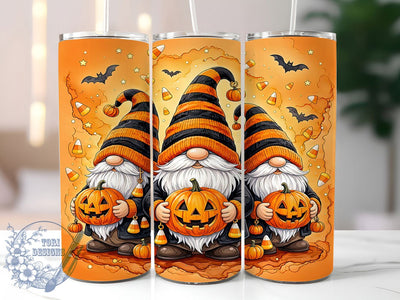 Halloween Gnome Trio 20oz Tumbler, Spooky Cute, Witchy Garden, Autumn Folk, Kawaii Goth, Orange And Black, Playful Horror, Sublimation Wrap Sublimation ToriDesigns 