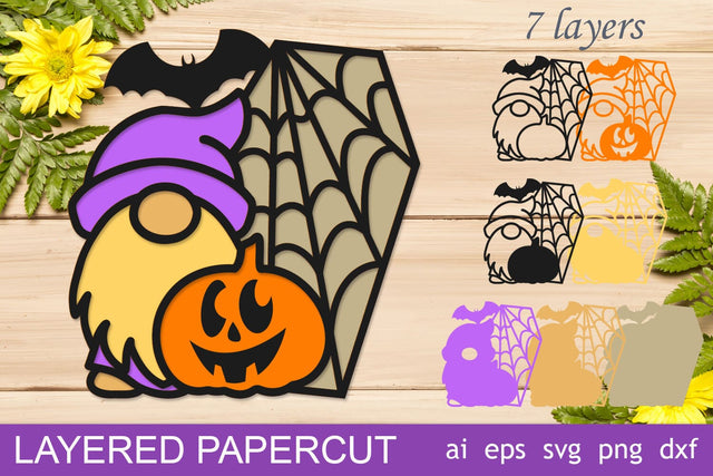 Halloween gnome with pumpkin svg, Layered halloween papercut 3D Paper AnastasiyaArtDesign 