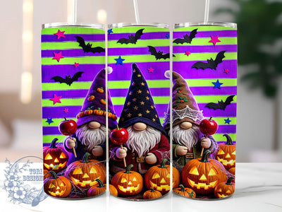 Halloween Gnome Wizard Trio 20oz Tumbler, Gnome Motif, Wizard Theme, Halloween Art Design, Trio Accent, Glow Charm, Sublimation Wrap, 20oz Tumbler Sublimation ToriDesigns 