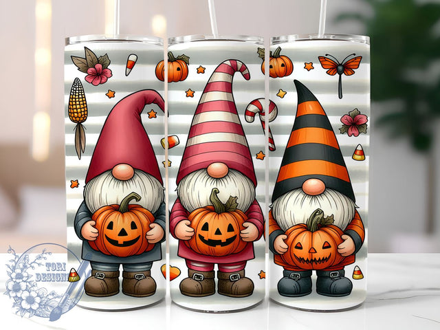 Halloween Gnomes 20oz Skinny Tumbler PNG, Spooky Gnomes Tumbler Sublimation Wrap, Straight & Tapered Tumbler Wrap, Instant Digital Download Sublimation ToriDesigns 
