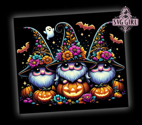 Halloween Gnomes, Spooky Gnomes, Tumbler Wrap, 20 oz Tumbler, PNG Sublimation, Halloween Design, Cute Gnomes, Fall Decor Sublimation SvggirlplusArt 