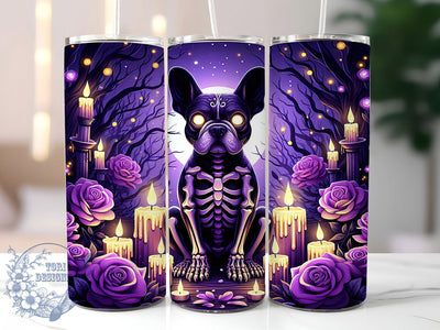 Halloween Gothic Frenchie Tumbler, Dog Skeleton Tumbler Wrap, Floral French Bulldog Design, 20Oz Skinny Tumbler Wrap, Halloween Dog Sublimation, Gothic Frenchie Tumbler, Pet Lover Tumbler Wrap Sublimation ToriDesigns 