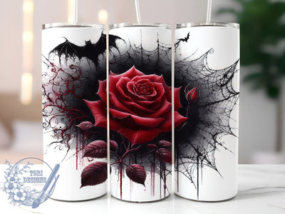 Halloween Gothic Rose and Bats 20oz Skinny Tumbler, Gothic Rose Tumbler Png, Straight & Tapered Tumbler Wrap, Instant Digital Download Sublimation ToriDesigns 