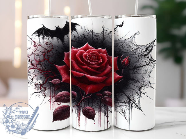 Halloween Gothic Rose and Bats 20oz Skinny Tumbler, Gothic Rose Tumbler Png, Straight & Tapered Tumbler Wrap, Instant Digital Download Sublimation ToriDesigns 