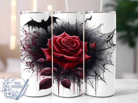 Halloween Gothic Rose and Bats 20oz Skinny Tumbler, Gothic Rose Tumbler Png, Straight & Tapered Tumbler Wrap, Instant Digital Download Sublimation ToriDesigns 