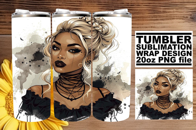 Halloween Gothic Tumbler Wrap 20oz Watercolor Afro Woman Sublimation afrosvg 