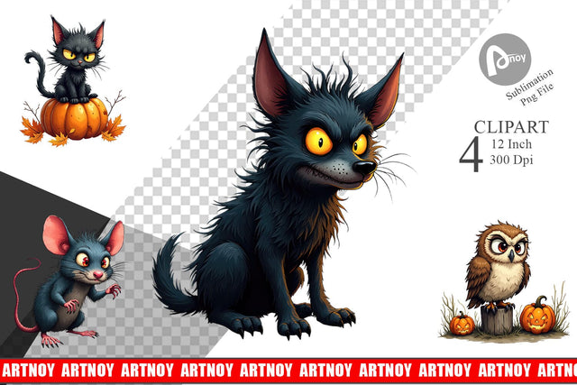 Halloween Grumpy Critters Clipart Sublimation artnoy 