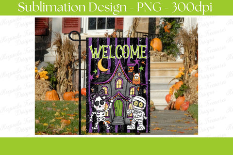 Halloween Halloween Welcome Garden Flag, Hand Drawn Sublimation PNG, Skeleton & Mummy Design, Digital Download Sublimation Keepsake Treasures Designs LLC. 