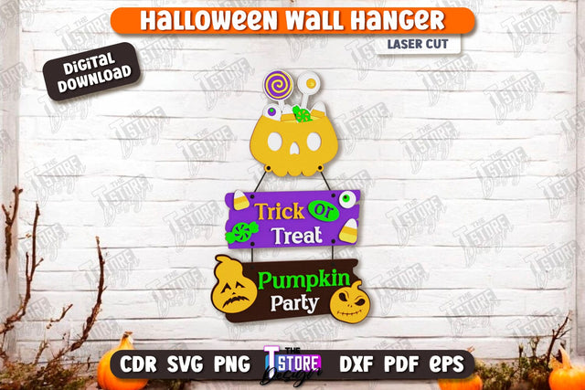 Halloween Hanger Sign Laser Cut | Seasonal Porch Décor | Halloween Wall Decoration | CNC File SVG The T Store Design 