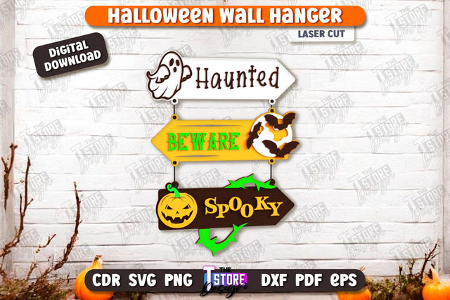 Halloween Hanger Sign Laser Cut | Seasonal Porch Décor | Halloween Wall Decoration | CNC File SVG The T Store Design 