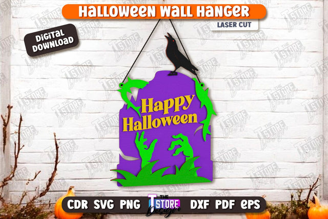 Halloween Hanger Sign Laser Cut | Seasonal Porch Décor | Halloween Wall Decoration | CNC File SVG The T Store Design 