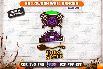 Halloween Hanger Sign Laser Cut | Seasonal Porch Décor | Halloween Wall Decoration | CNC File SVG The T Store Design 
