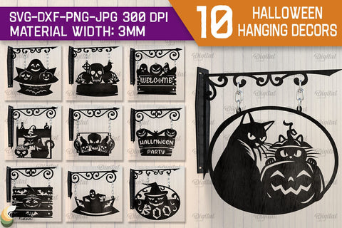 Halloween Hanging Decors Laser Cut Bundle. Spooky Halloween SVG Evgenyia Guschina 