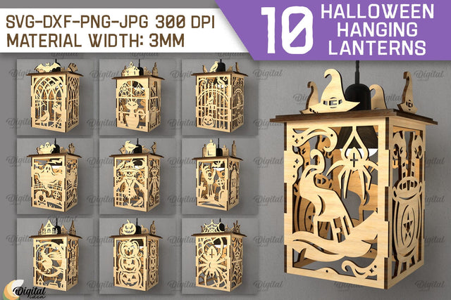 Halloween Hanging Lanterns Laser Cut Bundle. Halloween Decor SVG Evgenyia Guschina 