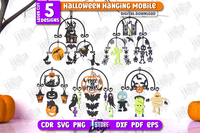 Halloween Hanging Mobile Laser Cut Bundle | Seasonal Home Décor Idea | Halloween Decoration | CNC Files SVG The T Store Design 