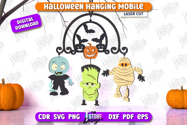 Halloween Hanging Mobile Laser Cut | Seasonal Home Décor Idea | Halloween Decoration | CNC File SVG The T Store Design 