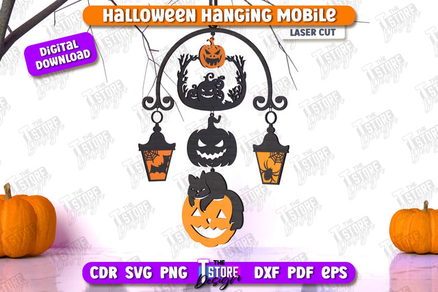 Halloween Hanging Mobile Laser Cut | Seasonal Home Décor Idea | Halloween Decoration | CNC File SVG The T Store Design 