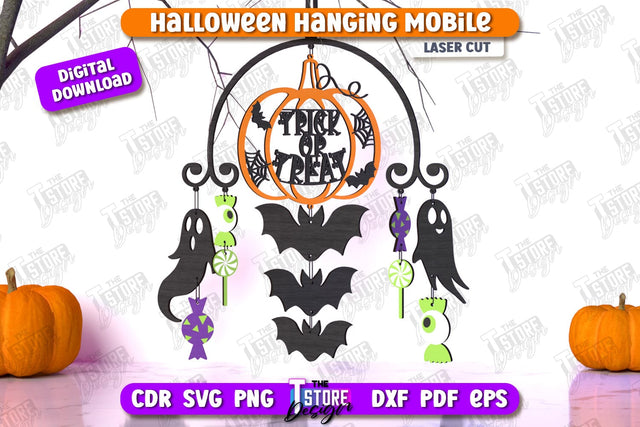 Halloween Hanging Mobile Laser Cut | Seasonal Home Décor Idea | Halloween Decoration | CNC File SVG The T Store Design 