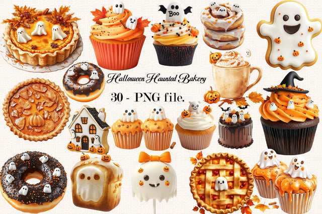 Halloween Haunted Bakery Clipart PNG Bundle. Sublimation SVGArt 