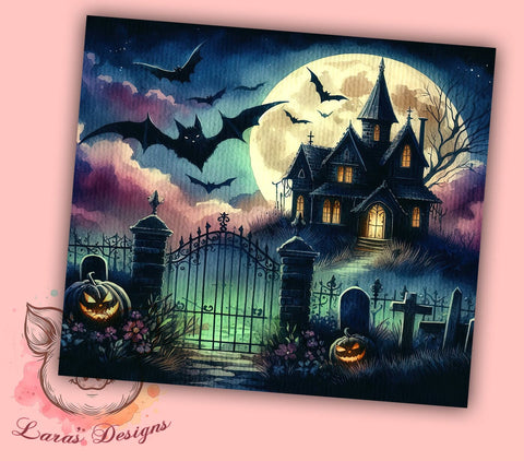 Halloween Haunted House 20 oz Skinny Tumbler Sublimation Design, Straight & Tapered Tumbler Png, Spooky Fall Tumbler Png, Digital Download PNG Sublimation Lara' s Designs 