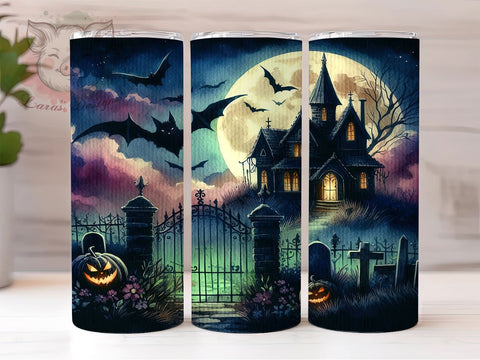 Halloween Haunted House 20 oz Skinny Tumbler Sublimation Design, Straight & Tapered Tumbler Png, Spooky Fall Tumbler Png, Digital Download PNG Sublimation Lara' s Designs 